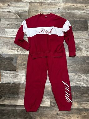 VS PINK Red Fleece Sweats Set NWOT